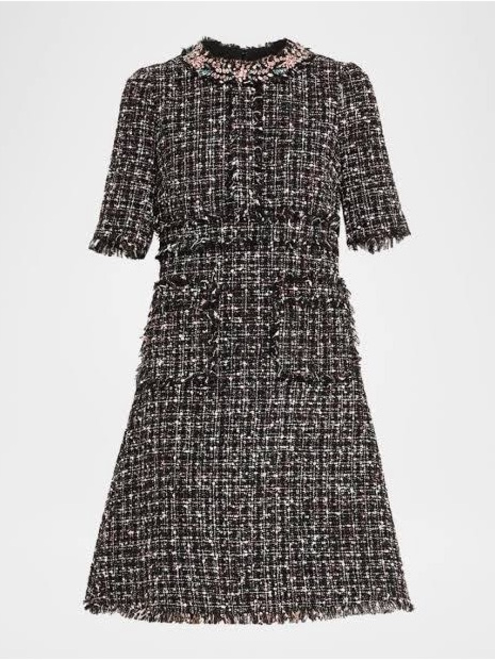 Rickie Freeman Teri Jon Tweed Dress Womens 16 Black NWT Crystal Fringe Pockets - Picture 2 of 13
